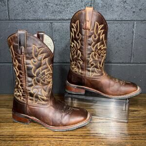 Laredo Women’s Western Cowboy Boots Brown Leather Embroidered Square Toe Sz 8.5